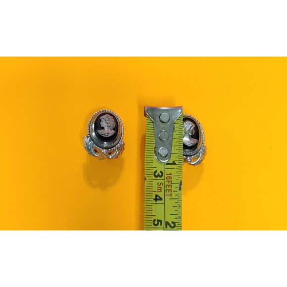 Vintage Whiting Davis Cameo Necklace Ring Earrings Set Silver Tone Jewelry Onyx - Picture 8 of 16